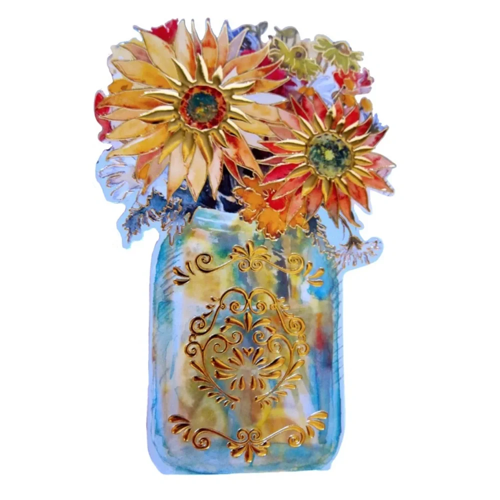 Punch Studio Single Gold Foil Fancy Blank Note Card: Sunflower Mason Jar (66920)
